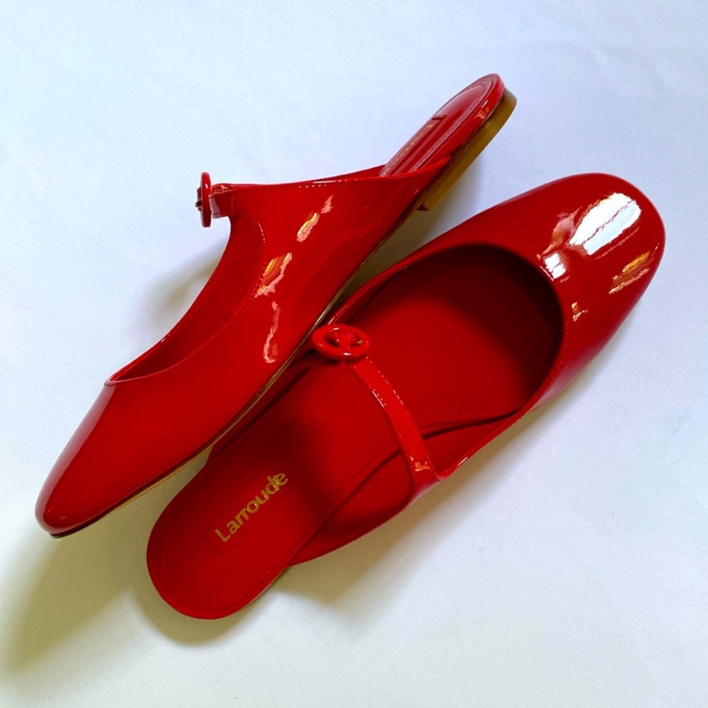 Larroude Blair Shoes Flats Mules Scarlet Red Patent Leather size 7